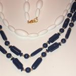 Vintage Lot of 2 Navy Blue & White Beaded Necklaces Photo 5