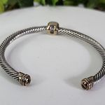 Silver Cable Flex Open Cuff Bracelet with Amethyst Color Stone Purple Photo 3