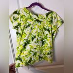 Jones New York Petite Medium 100% Cotton Natural Fiber Yellow Green Print Top Photo 3