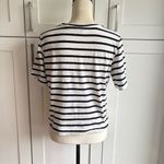 Susana Monaco Club Monaco Black Striped Crew Neck Linen Cropped T-Shirt Size M Casual Photo 2