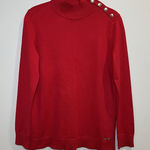 Calvin Klein red turtleneck sweater gold-tone buttons on the shoulder Size M Photo 0