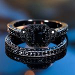 14K Black Gold Plated Lab Created Diamond Black 2.90Ct Princess Cut Bridal Ring Photo 1