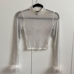 Windsor Elegant Sheer White Top with Feather Cuffs Photo 1