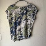 Halston 100% Linen Floral‎ Green Blue White Short Sleeve Top Size L Size L Photo 4
