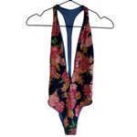 Maaji  Reversible Cheeky Plunge One Piece Swimsuit Small Blue‎ Pink Floral Photo 4