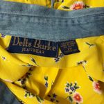VTG Yellow Crinkle Rayon Pearl Button Up Top Floral Denim Collar Womens 2X SEE Photo 2