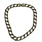 Vintage Gold Tone Chain Link Choker Necklace Black Enamel Accents u 80s Photo 0