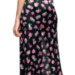 ZARA Floral Front Slit Satin Effect Midi Skirt Black Pink Green Size Medium Photo 5