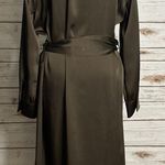 Zara olive green satin grommet detail belted Ring Trim maxi shirtdress Size Medium Photo 10