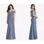 NWT Dessy Collection V Neck Off The Shoulder Trumpet Gown Dress 14 Larkspur Blue Photo 1