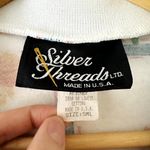 Silver Threads Floral Polo Shirt Sz S White Photo 2