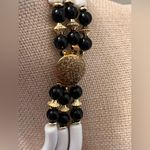 Vintage Lucite Triple Strand Black and White Beaded Necklace tubular beads 70s Photo 4