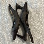 Etienne Aigner  Brown Patent Leather‎ Fabric Logo Sling Back Vanessa Heels 7.5 Photo 6