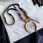 Handmade Leather, Brass, Beads, Bamboo and Sandstone Crescent Necklace Brown Photo 10