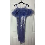 Akira  Lavender Sequin Feather Off Shoulder Bardot Midi Dress Size XL Photo 4