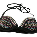 Xhilaration  Black Zig Zag Embroidered Halter Bikini Swim Top S P Photo 0