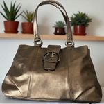 Coach Metallic Bronze Leather Buckle Shoulder Bag Satchel Handbag Purse Photo 2