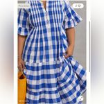Anthropologie  Whit Two Blue and White Pleated Puff Sleeve Gingham Dress Photo 3