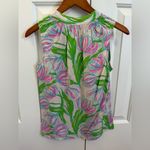 Lilly Pulitzer  Houston Top Ring the Bellboy Silk Sleeveless Tulips Pink Green XS Photo 5