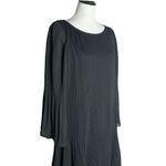 Adrienne Vittadini  Black Tiered Midi Dress Pleated Bell Sleeves‎ Size 10 Ribbed Photo 5