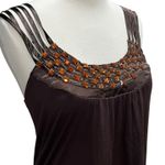 Lola Tank Top Womens L Brown Beaded Embellished Strappy Tunic Flowy Casual Chic Size L Photo 0