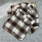 Banana Republic Women's Wool Blend Plaid Flannel Shirt Jacket Longline Brown M Photo 1