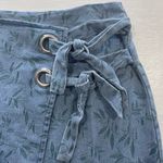 Lumière New Side Tie Asymmetrical Mini Skirt Denim Blue Green Leaf Photo 7