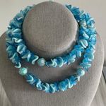 Amazing Vintage Necklace Signed Hong Kong W Assorted / Flower Petal Blue Beads Photo 0