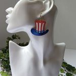 American Flag & Uncle Sam Hat Faux Leather Earrings Red Photo 2