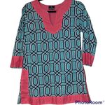 Simply Southern  Collection small women's 3/4 sleeve blouse blue, pink geometric Photo 8