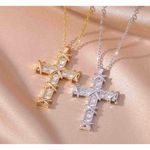 Boutique NEW Unisex 18k Gold Filled Plated Simulated Diamond Cross Necklace, 16-18” Photo 5