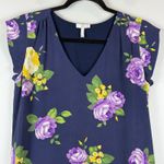 Joie  100% Silk‎ Dress Women Small Navy Blue Floral V-Neck Boho Bloomcore Cottage Photo 2