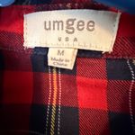 UMGEE Red Navy Yellow Plaid Frayed Hem Long Sleeve‎ Button Up Shirt Women Sz M Size M Photo 7