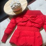 Missoni Denim Red/ Plaid Cinched Waist Puffer Down Jacket Size 6 Red Photo 9