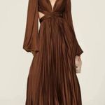 Ieena for Mac Duggal Brown Long Sleeve Pleated Full Skirt Cut Out Sides Gown 6 Photo 1