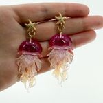 Pink Jellyfish Stud Dangle Earrings, Beach Earrings, Novelty Earrings Photo 1