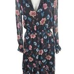 Intermix  Vera 100% Silk Black Floral Long Sleeve V-Neck Midi High Low Dress Sz 0 Photo 0