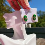 Noir green gold red flower paved studs earrings Photo 2