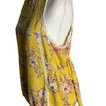 Tempted Sleeveless Boho Keyhole Top XL Yellow Floral Crochet Lace Elastic Button Photo 2