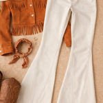 Cream Flare Jeans Panel Seam Boho Y2K Bell Bottom Denim Hippie Festival Sz 1/24 Photo 0