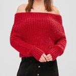 Wishful Thinking  Red Chenille Eyelash Knit Chunky Off Shoulder Sweater - Sz S/M Photo 0