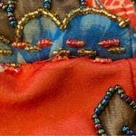 Vintage Beaded Floral Ruffle Brass Handle Clutch Chain Bag Red Gold Photo 12
