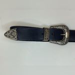 Western Black Leather Belt with Double Silver Buckles Size 30/32 Photo 1