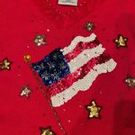 Quacker Factory  Women's Sweater Size XS Ramie Sequin USA Flag Bead Photo 1