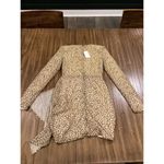 Miss Circle Asymmetrical Leopard Metallic Mini Long Sleeve V Neck Ruched Dress S Brown Photo 1