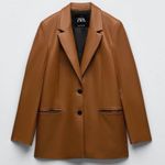 ZARA FAUX LEATHER MENSWEAR STYLE BLAZER Brown Size S NEW Photo 8