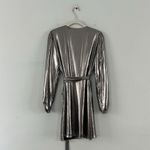 Gianni Bini Noa Silver Metallic Lame V-Neck Long Sleeve Wrap Dress Photo 3