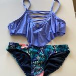 Periwinkle flutter lace up top and underwater printed bottoms bikini swimsuit Size M Photo 0
