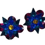 Vintage 1940s Colorful Starburst Clip On Ballroom Earrings Blue Photo 2