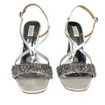 Badgley Mischka Rider White Satin Stiletto Heeled Sandal Beaded, Rhinestone 11 Photo 1